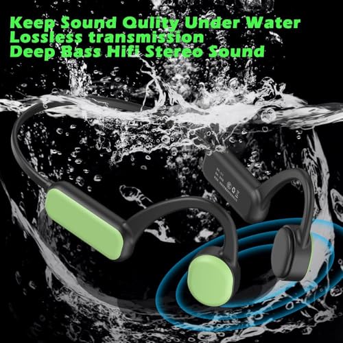 IHAO Swimming Headphones True Bone Conduction Open Ear Headset MP3 Player Built-in 16G Memory IP68 Underwater Waterproof Stereo Bluetooth Earphone for Driving Bicycling Running Skiing-Green - Image 4