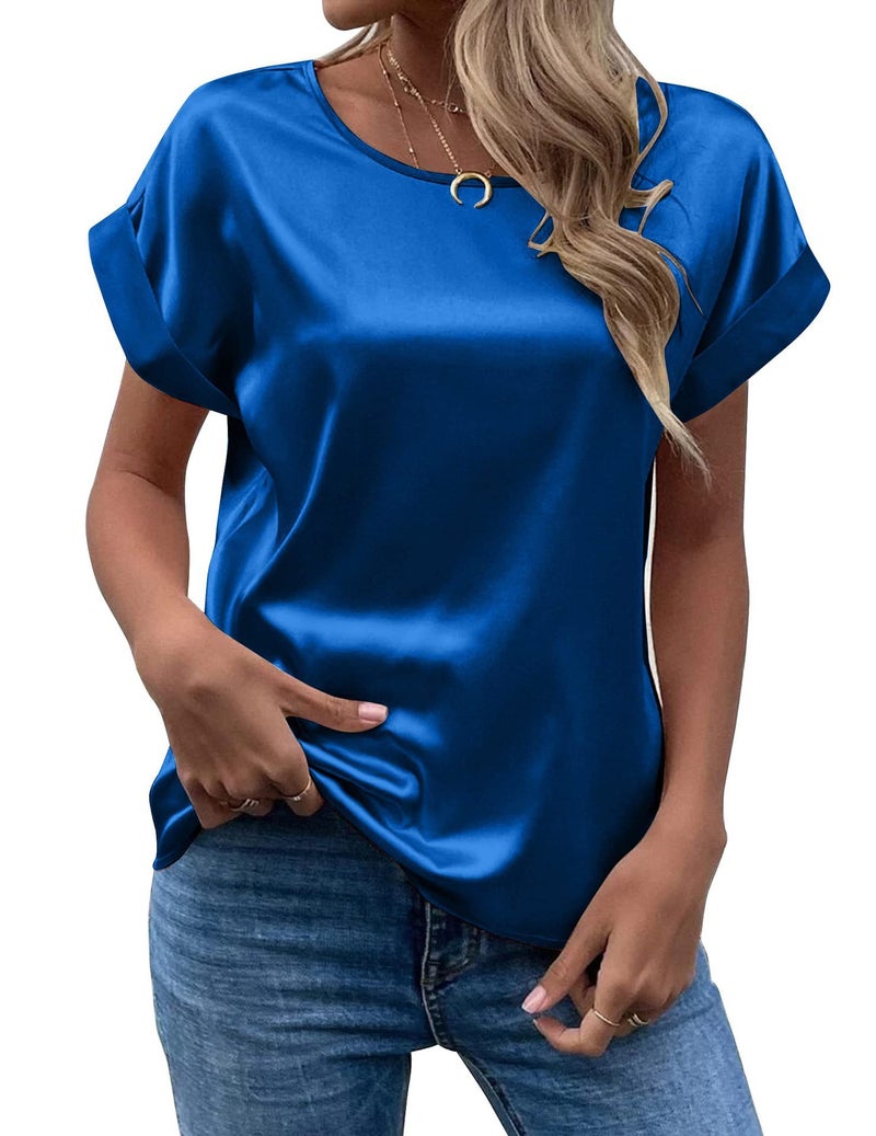 Fashion 2025 Summer Source Ol Temperament Sade Pullover Round Neck Straight Tube Women'S T-Shirt Primary Source - Image 1