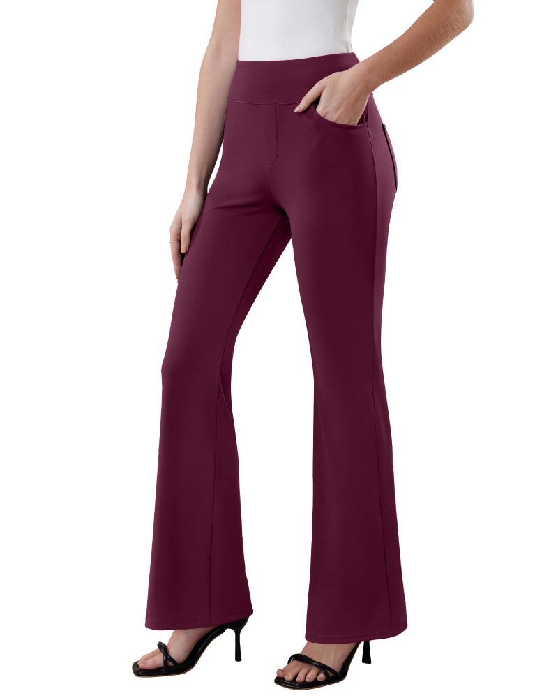 DLOODA Womens Dress Pants Stretchy Work Pants Business Casual Office Trousers Pull On Flare Slacks with 4 Pockets Burgundy - Image 2