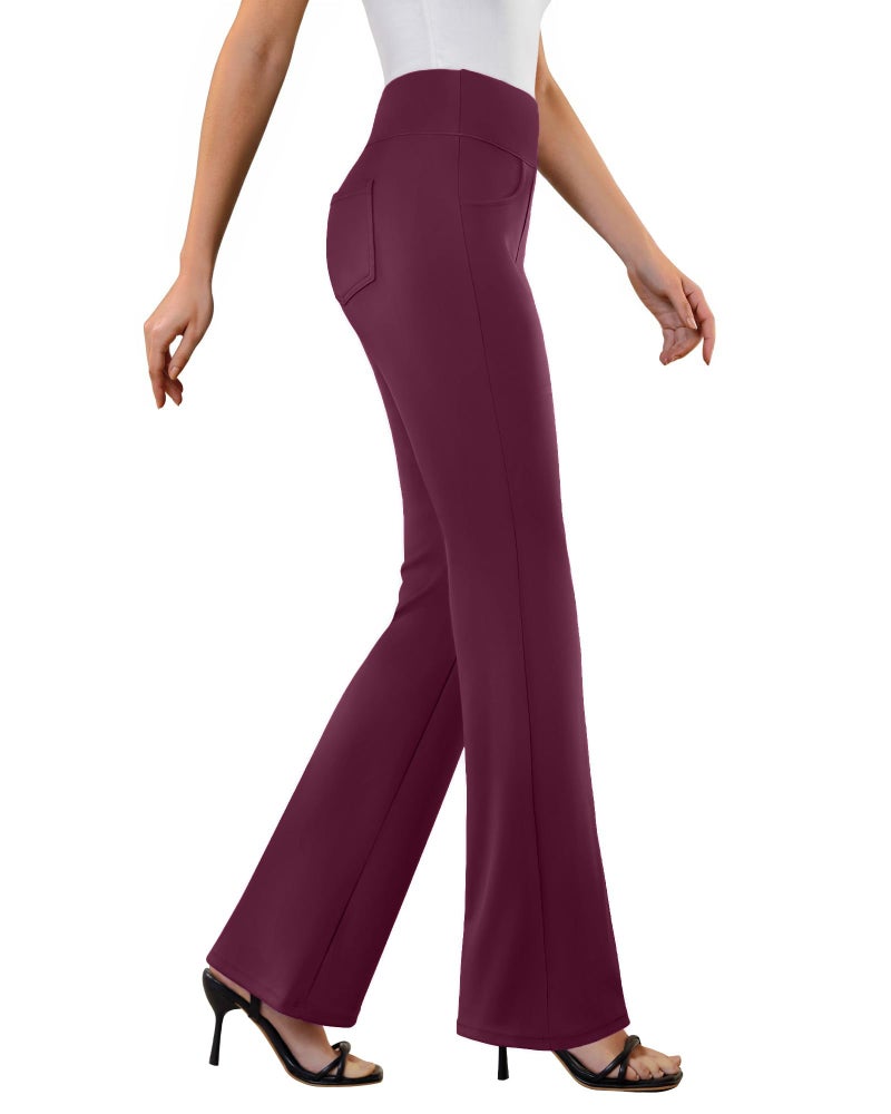 DLOODA Womens Dress Pants Stretchy Work Pants Business Casual Office Trousers Pull On Flare Slacks with 4 Pockets Burgundy - Image 1
