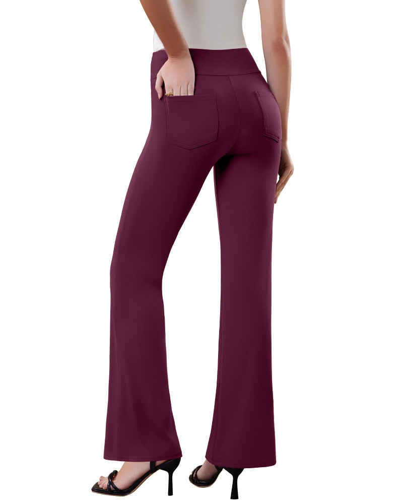 DLOODA Womens Dress Pants Stretchy Work Pants Business Casual Office Trousers Pull On Flare Slacks with 4 Pockets Burgundy - Image 4