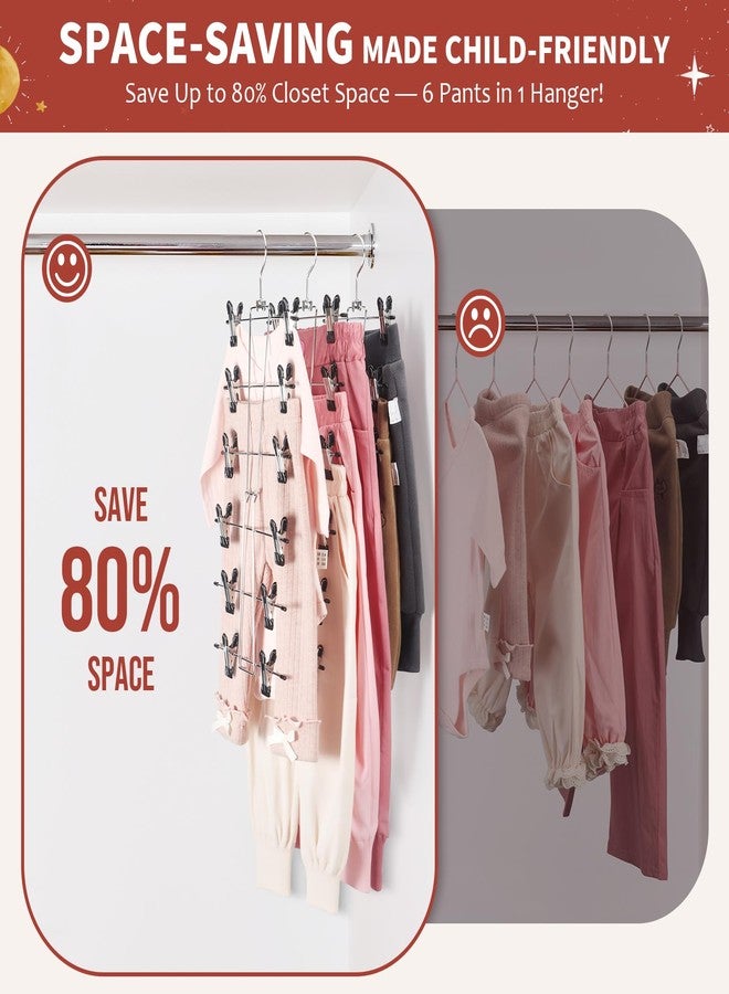 DOIOWN 6-Tier Baby Hangers with Clips - Space Saving Kids Pants Hangers for Babies & Kids Pant,Skirt,Clothe,Adjustable Stainless Steel Toddler Clothes Hanger for Newborn Children Closet Organization - Image 3