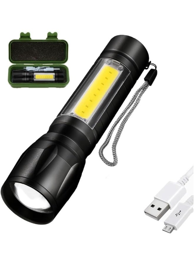 مصباح يدوي LED صغير قابل للتكبير والتصغير، قابل لإعادة الشحن عبر منفذ USB، مصباح طوارئ للتخييم في الهواء الطلق، مصباح يدوي، مصباح COB - Image 1