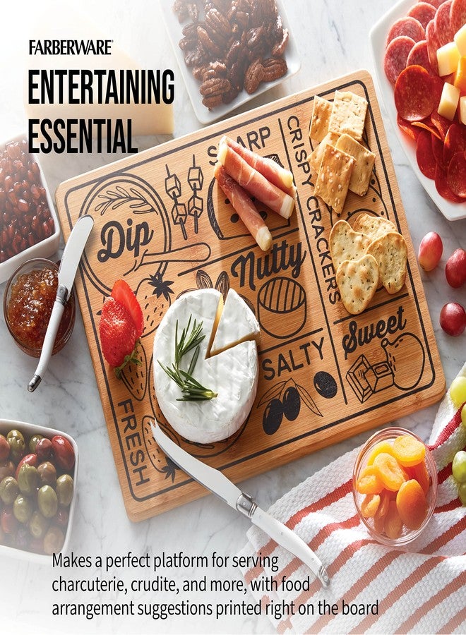 فاربرواير لوح تقطيع فاربروير للجبن والضيافة بمقابض غائرة، لوح تقطيع مطبخ قابل للاستخدام على الوجهين للضيافة وإعداد الوجبات، لوح جبن خشبي مزخرف، 11 بوصة × 14 بوصة، من الخيزران - Image 4