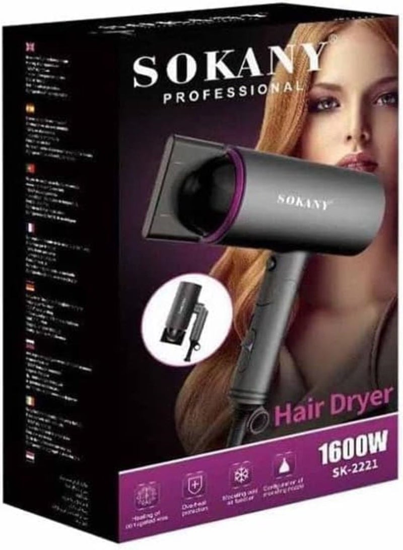 sokany Travel Hair Dryer with Diffuser, Professional Low Noise Lightweight Hair Dryer for Curly Hair Volumizer with 3 Speeds Heat and Cool Settings, Suitable for Women and Men Salon or Home Gift by Sokany, Grey - Image 4