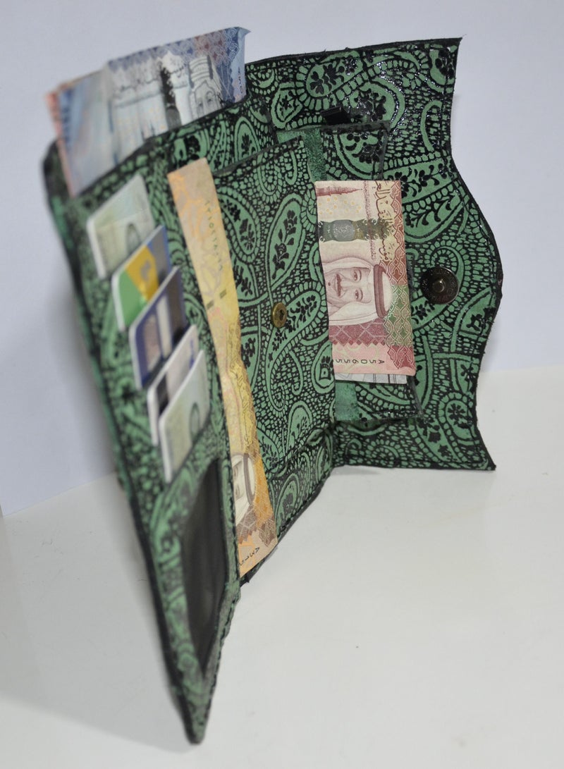 MLR Wallet for women, original natural leather, hand-stitched and made in Green - Image 5