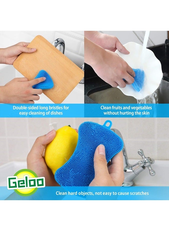 Geloo فرشاة غسل الصحون من السيليكون، فرشاة تنظيف مزدوجة الجوانب للأطباق، أدوات المطبخ والإكسسوارات (3 عبوات) - Image 4