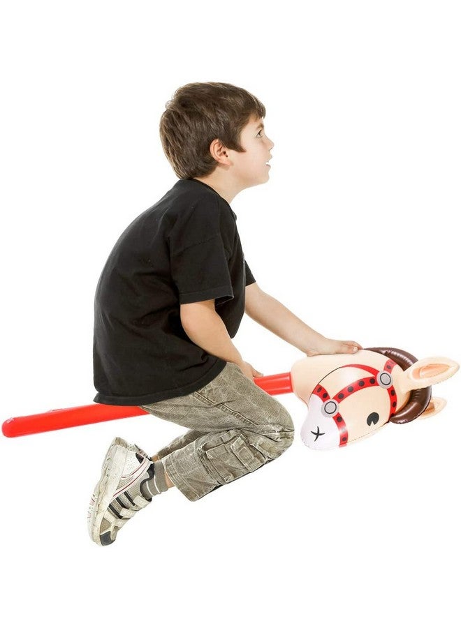 2Pcs Inflatable Stick Horse,Inflatable Horse Head On Stick Horse Costume Pony/Halloween/Western Cowboy/Horse Baby Shower Birthday Party Decorations Supplies Favors Props, 37 Inches (Red)