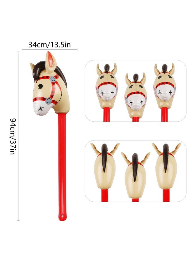 2Pcs Inflatable Stick Horse,Inflatable Horse Head On Stick Horse Costume Pony/Halloween/Western Cowboy/Horse Baby Shower Birthday Party Decorations Supplies Favors Props, 37 Inches (Red)