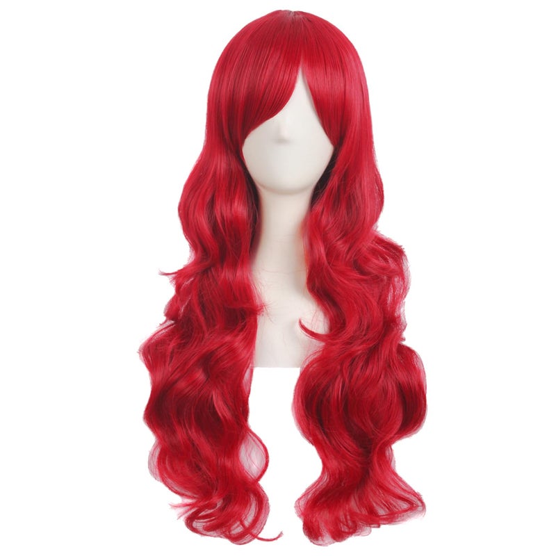 MapofBeauty 28 Inch70 cm Charming Women Side Bangs Long Curly Full Hair Synthetic Wig Bright Red