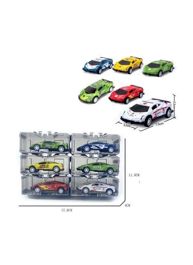 FUN MOMENT - Set of 6 Mini Pull Back Cars in Assorted Colors and Designs - Image 1