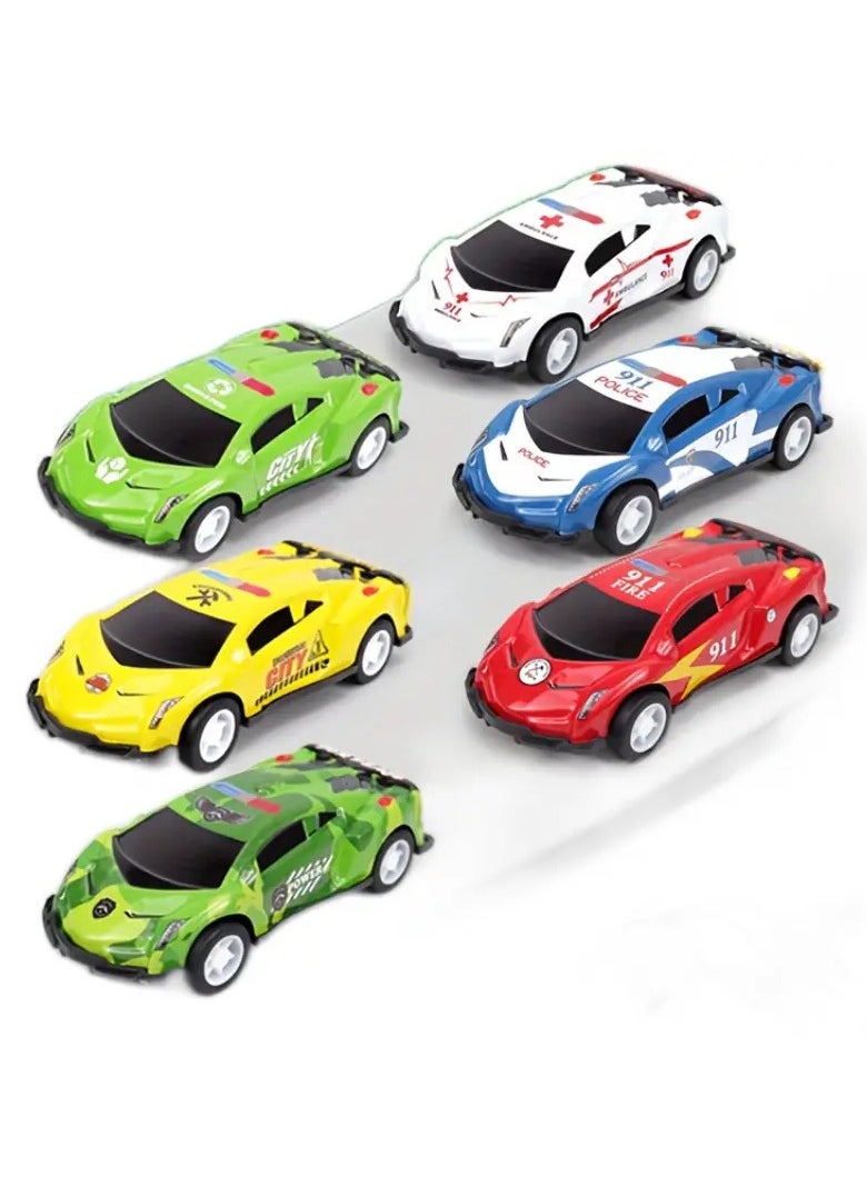 FUN MOMENT - Set of 6 Mini Pull Back Cars in Assorted Colors and Designs - Image 1