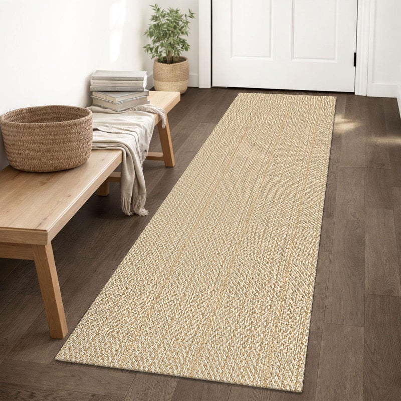 IOHOUZE Washable Runner Rug 2x6 Non Slip Runners for Hallways Entryway Runner Indoor, Kitchen Rugs Woven Cotton Floor Carpet for Kitchen Hall Entrance Bedroom, Warm Beige/Orange/Apricot - Image 1