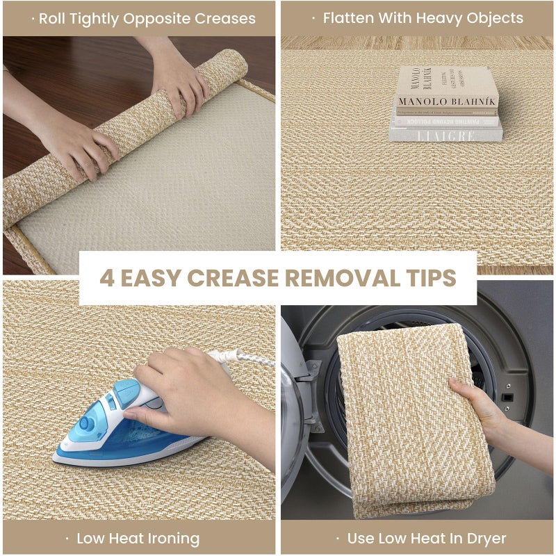 IOHOUZE Washable Runner Rug 2x6 Non Slip Runners for Hallways Entryway Runner Indoor, Kitchen Rugs Woven Cotton Floor Carpet for Kitchen Hall Entrance Bedroom, Warm Beige/Orange/Apricot - Image 4