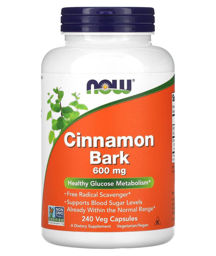 now Cinnamon Bark 600 mg 240 Veg Capsules