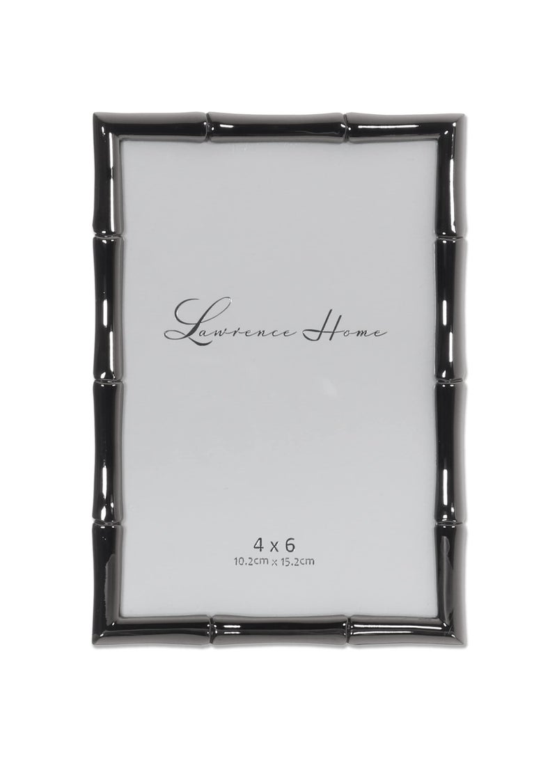Lawrence Frames Lawrence Frames 4x6 Black Polished Metal Picture Frame with Bamboo Design 