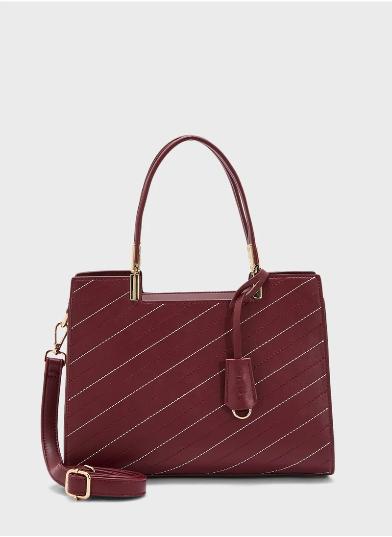 Khizana Stitch Detail Satchel Bag With Fob