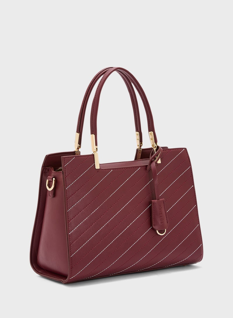 Khizana Stitch Detail Satchel Bag With Fob  - Image 3