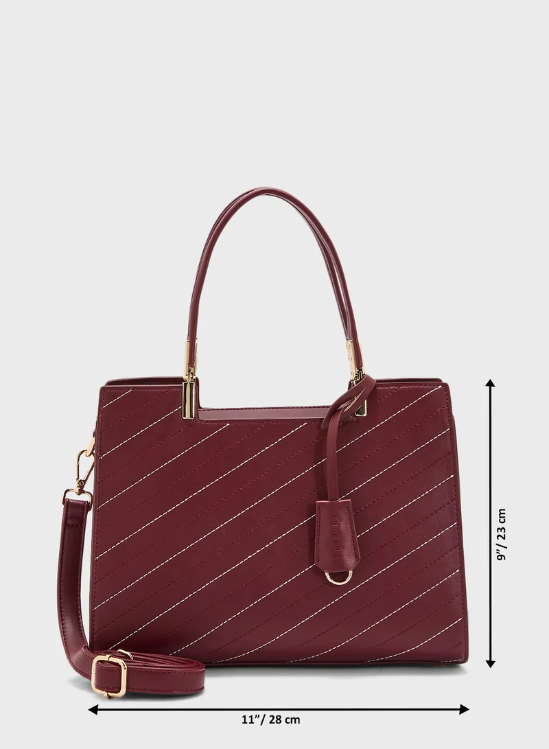 Khizana Stitch Detail Satchel Bag With Fob