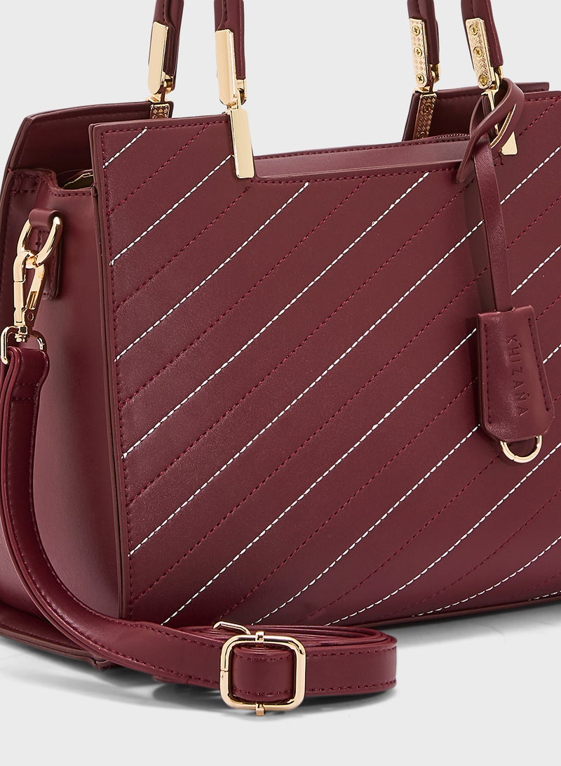 Khizana Stitch Detail Satchel Bag With Fob  - Image 4