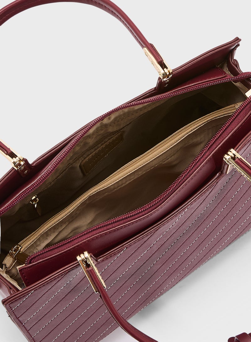 Khizana Stitch Detail Satchel Bag With Fob  - Image 5