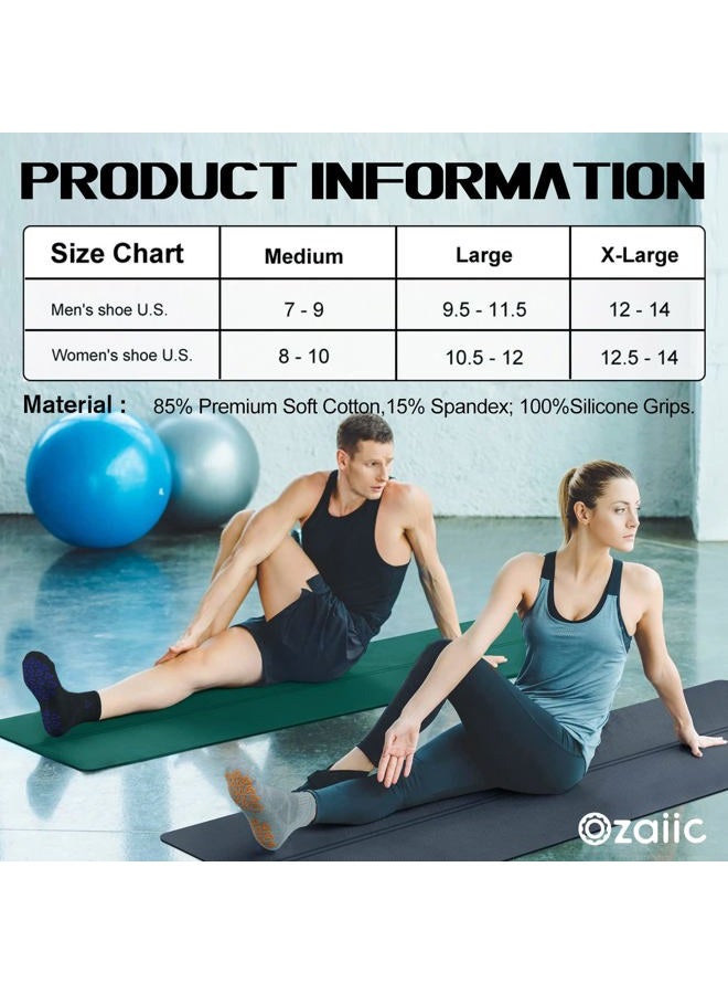 Ozaiic Non Slip Grip Socks for Yoga Home Workout Pure Barre, Pilates, Hospital, Ideal Cushion Socks for Men and Women, 3 Pairs - Royal Blue/Lake Blue/Orange, XL - Image 4