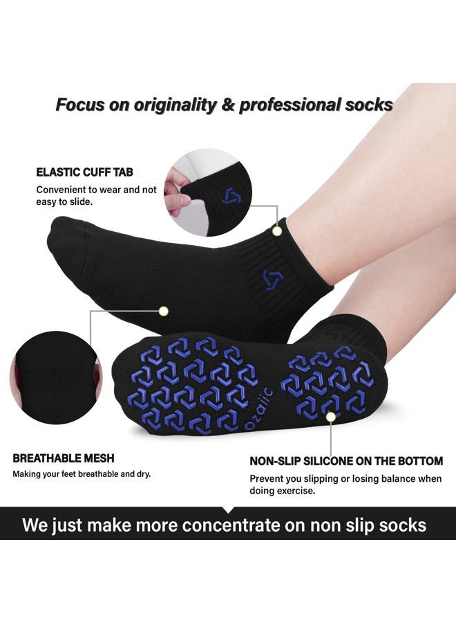 Ozaiic Non Slip Grip Socks for Yoga Home Workout Pure Barre, Pilates, Hospital, Ideal Cushion Socks for Men and Women, 3 Pairs - Royal Blue/Lake Blue/Orange, XL - Image 3