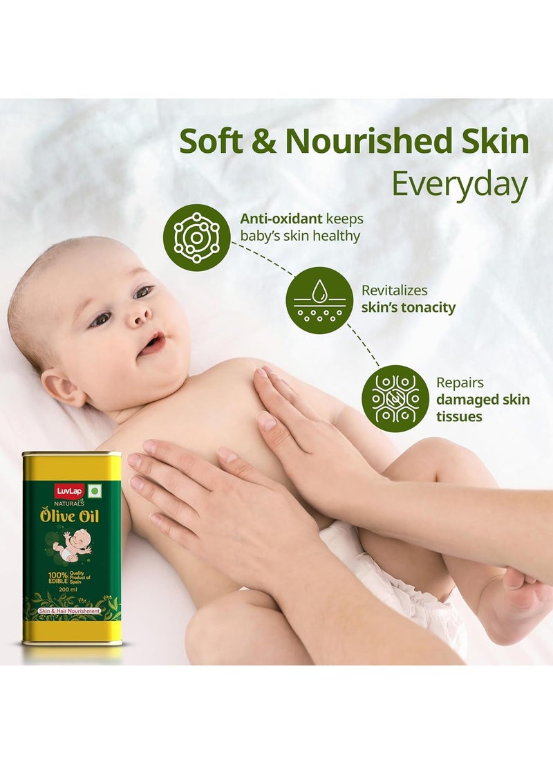 Luvlap LuvLap Naturals Baby Body Massage Olive Oil, 200 ML, Spanish Premium Olive Oil, Enhances Bone & Muscle Strength, 200 ML  - Image 2