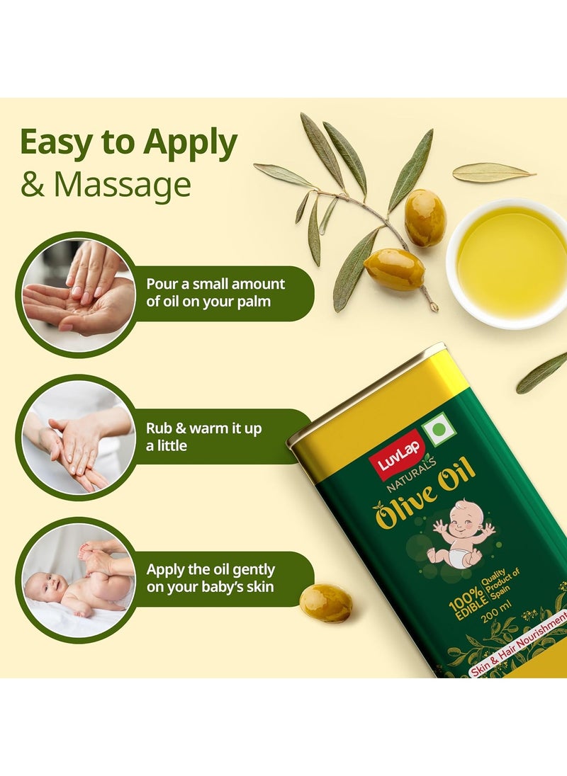 Luvlap LuvLap Naturals Baby Body Massage Olive Oil, 200 ML, Spanish Premium Olive Oil, Enhances Bone & Muscle Strength, 200 ML  - Image 3