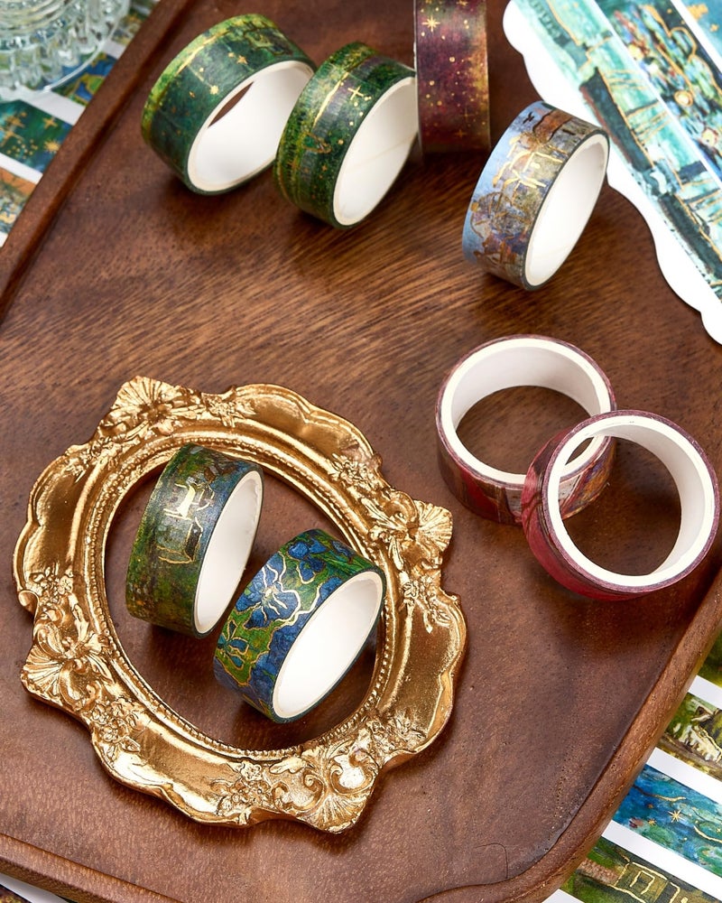 YUBX Landscape Washi Tape Set in Oil Painting Style 20 Rolls Scenery Drawing Masking Gold Foil Graphic Decorative Tapes for Arts, DIY Crafts, Journals, Planners, Scrapbook, Wrapping (Colourful) - Image 3