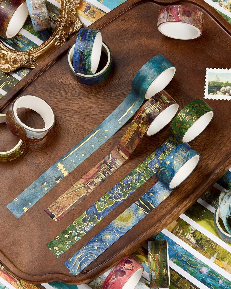 YUBX Landscape Washi Tape Set in Oil Painting Style 20 Rolls Scenery Drawing Masking Gold Foil Graphic Decorative Tapes for Arts, DIY Crafts, Journals, Planners, Scrapbook, Wrapping (Colourful) - Image 4