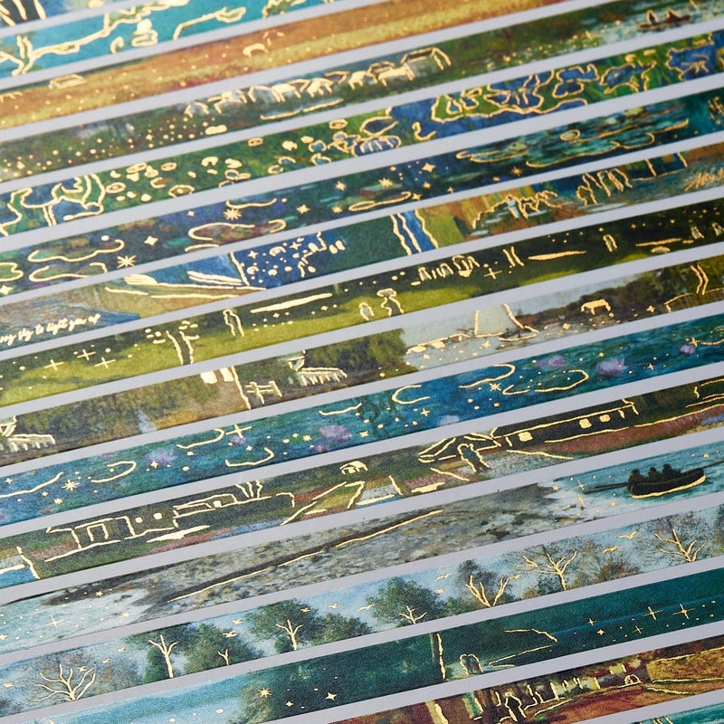YUBX Landscape Washi Tape Set in Oil Painting Style 20 Rolls Scenery Drawing Masking Gold Foil Graphic Decorative Tapes for Arts, DIY Crafts, Journals, Planners, Scrapbook, Wrapping (Colourful) - Image 5