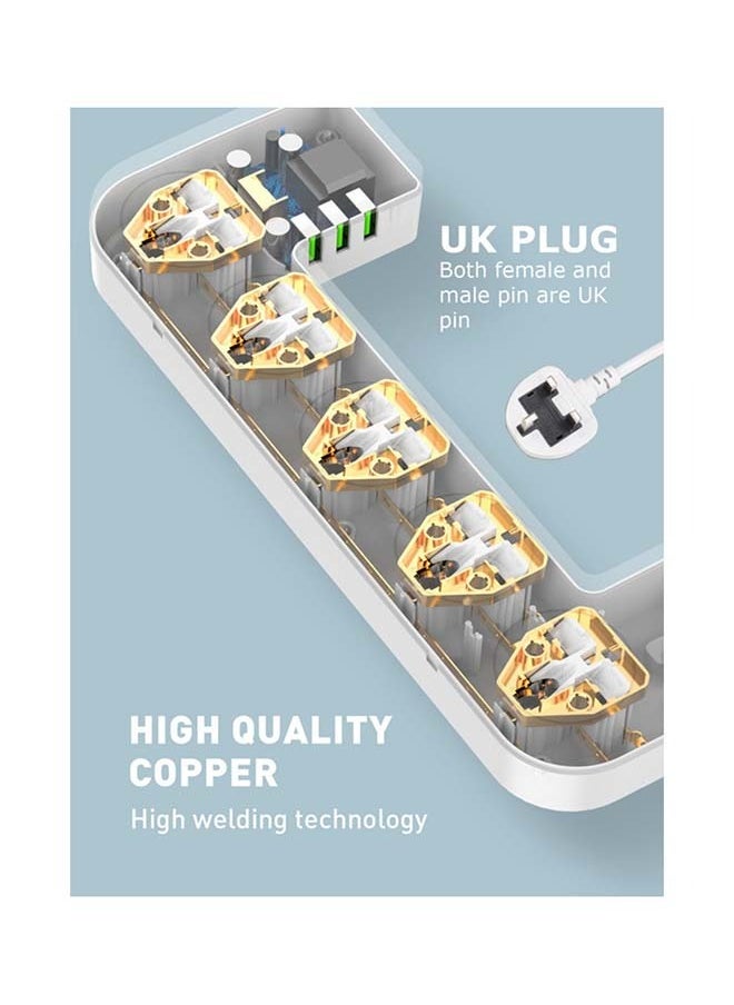 عربست - صندوق شريطي مكون من 5 مقابس طاقة مع 3 منافذ USB - Image 1