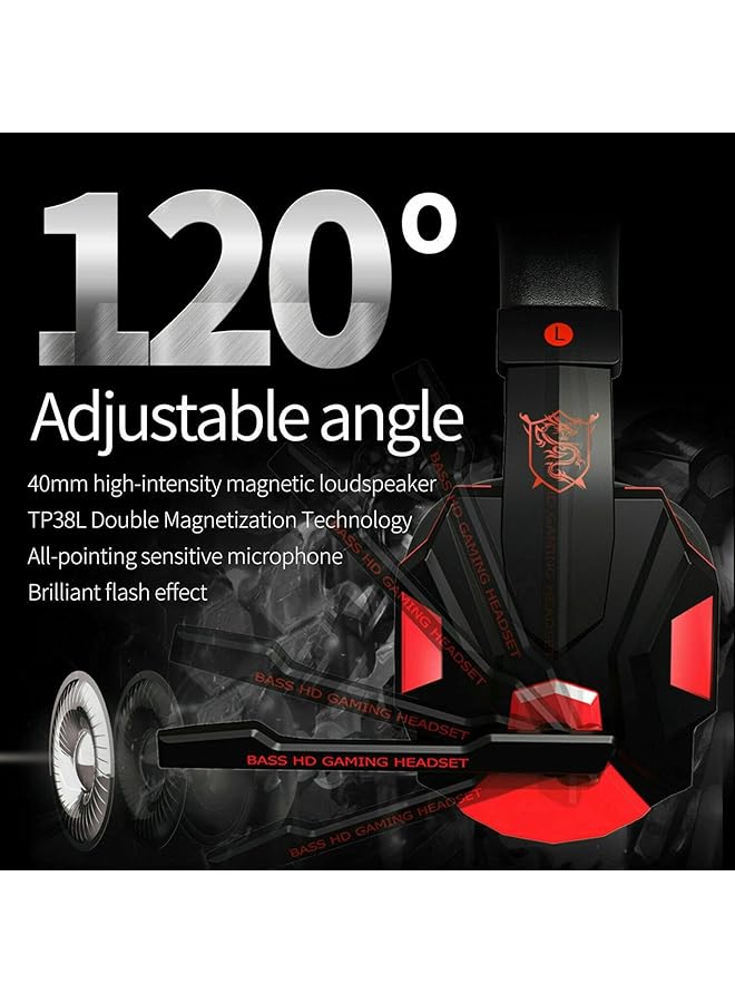 Excefore Stereo Pro Gaming Headset With Enc Noise Cancelling Microphone Led Light Surround Sound And Soft Memory Earmuffs For Ps5 Ps4 For Xbox One Switch Pc Laptop Mobilephone Red - Image 2