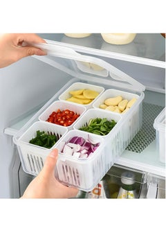 ShebSheb Food Storage Containers with Lids Fruit&Veggie Tray with 6pcs Small Dividers Plastic Storage Bins  - Image 1