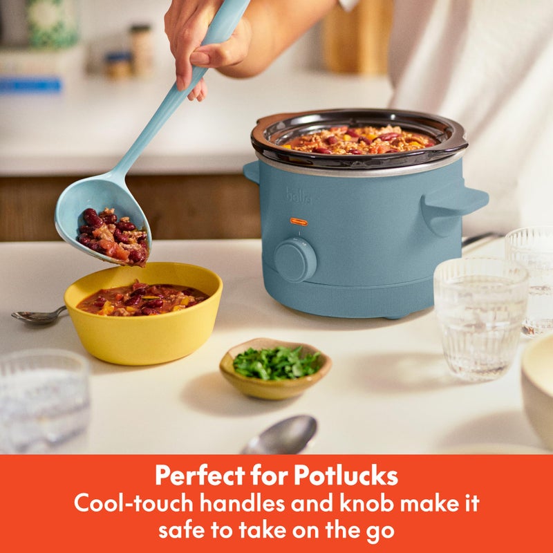 bella 1.5 Qt Slow Cooker with 3 Heat Manual Control, Ceramic Nonstick Coating, Dishwasher Safe Stoneware Pot and Tempered Glass Lid, Tangle Free Cord Wrap & Cool Touch Handles, Surf - Image 4