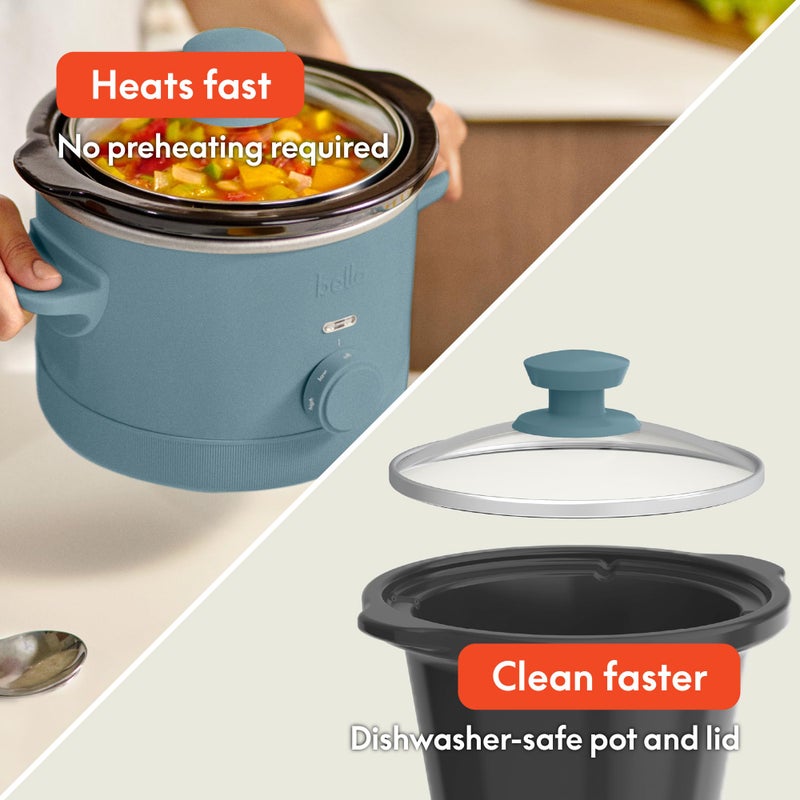 bella 1.5 Qt Slow Cooker with 3 Heat Manual Control, Ceramic Nonstick Coating, Dishwasher Safe Stoneware Pot and Tempered Glass Lid, Tangle Free Cord Wrap & Cool Touch Handles, Surf - Image 3