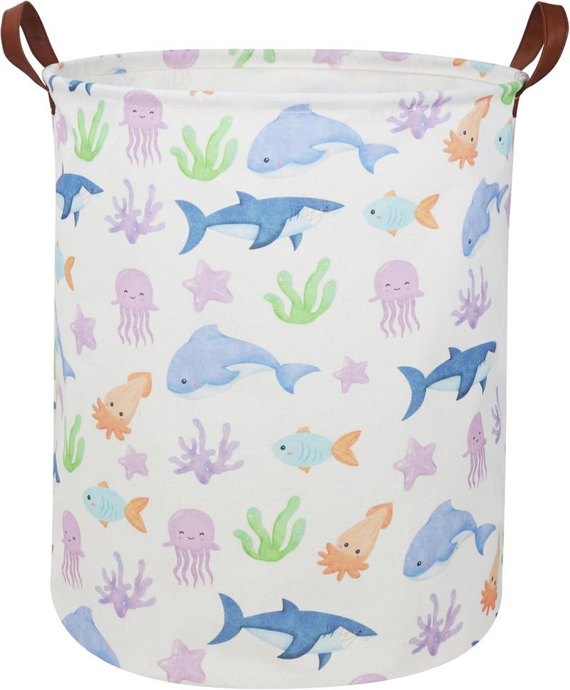 ESSME Kids Laundry Hamper,Shark Hamper Collapsible Canvas Waterproof Ocean Storage Bin for Boy, Nursery Hamper,Gift Baskets,toy bins(Ocean) - Image 1