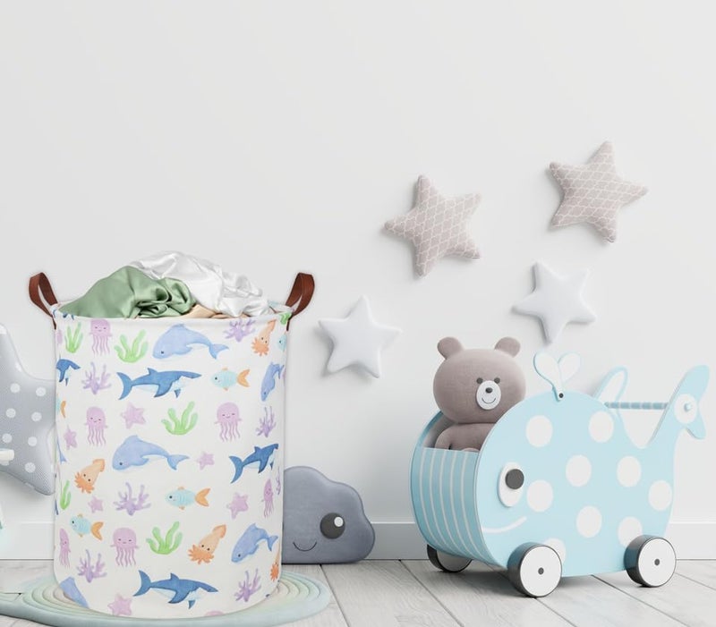 ESSME Kids Laundry Hamper,Shark Hamper Collapsible Canvas Waterproof Ocean Storage Bin for Boy, Nursery Hamper,Gift Baskets,toy bins(Ocean) - Image 2