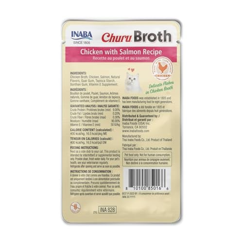 INABA Churu Broth for Cats, Side Dish Pouch, 1.4 Ounces per Pouch, 12 Pouches, Chicken with Salmon Recipe - Image 2