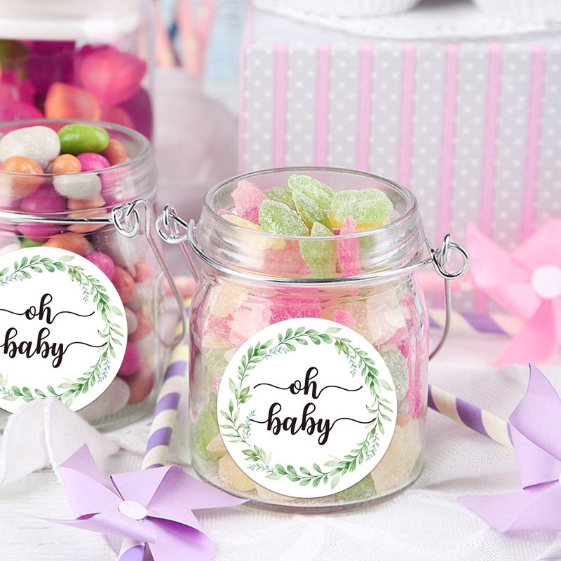 None/Brand None Brand 50 Pcs Greenery Baby Shower Thank You Labels, 2 Inch Round Stickers, Green Leaf Design, Botanical Baby Stickers - Image 2