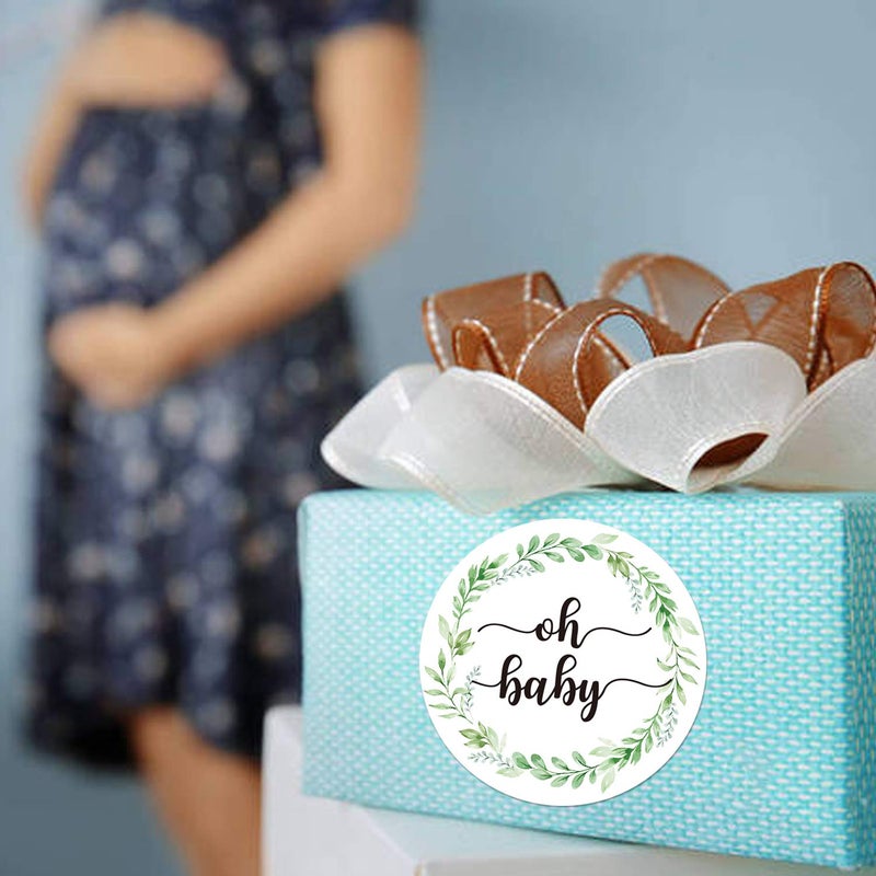 None/Brand None Brand 50 Pcs Greenery Baby Shower Thank You Labels, 2 Inch Round Stickers, Green Leaf Design, Botanical Baby Stickers - Image 4