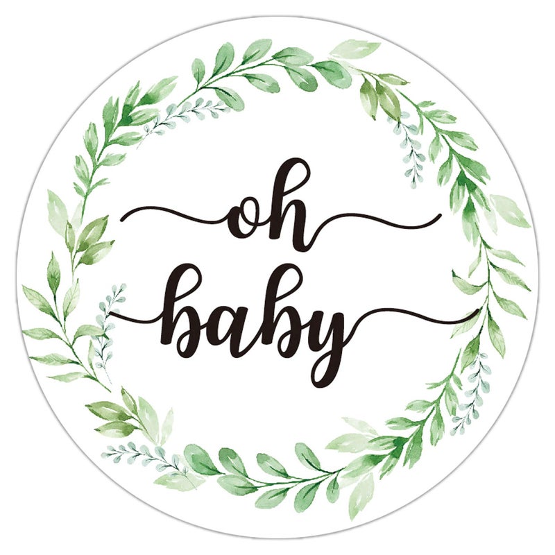 None/Brand None Brand 50 Pcs Greenery Baby Shower Thank You Labels, 2 Inch Round Stickers, Green Leaf Design, Botanical Baby Stickers - Image 1