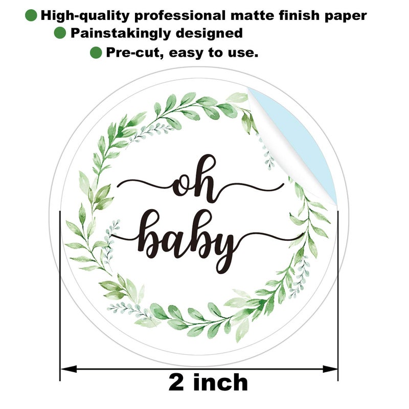 None/Brand None Brand 50 Pcs Greenery Baby Shower Thank You Labels, 2 Inch Round Stickers, Green Leaf Design, Botanical Baby Stickers - Image 3