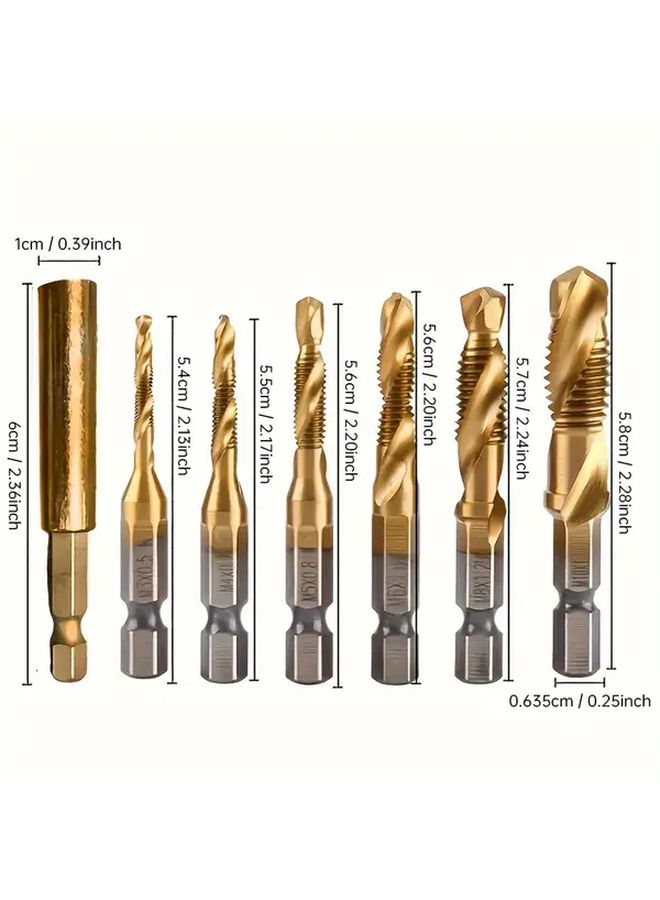 6pcs Golden HSS Drill Bit Set M3 M4 M5 M6 M8 M10 Tap For Screw Tapping Countersinking Precision Drilling - Image 1
