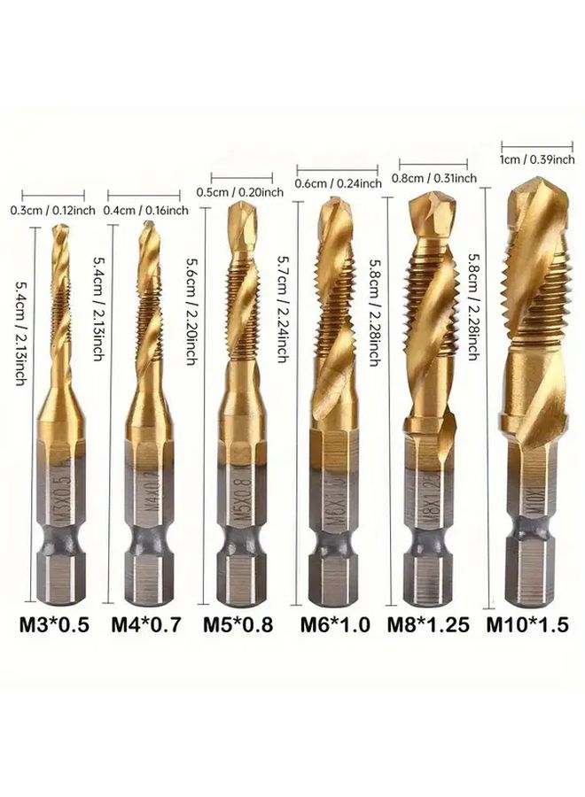 6pcs Golden HSS Drill Bit Set M3 M4 M5 M6 M8 M10 Tap For Screw Tapping Countersinking Precision Drilling - Image 5
