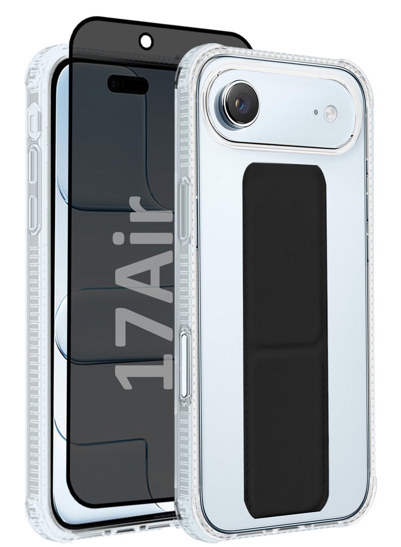 CATANES 2 Packs Finger Grip Clear Case Cover for iPhone 17 Air- Kickstand Car Magnetic Holder Multi-function Protective Two-in-one Case with Privacy Screen Protector - Black - Image 1
