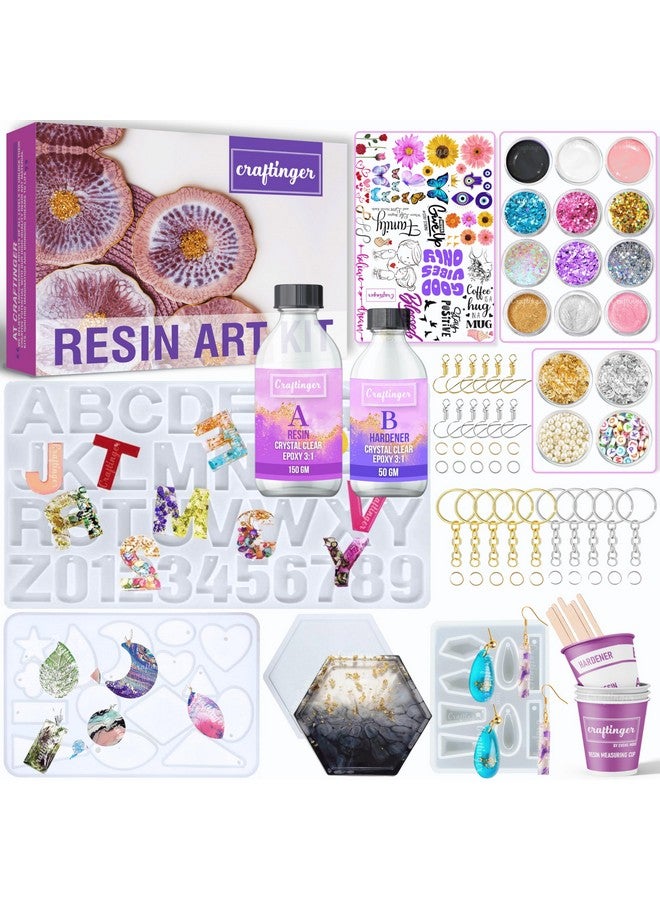 Craftinger DIY 85 Pcs Pro Resin Art Kit with 200 Gm Resin and Coasters Alphabet Keychain Earring Making Kit with Pigment Glitter Mica and More, Multicolour - Image 1
