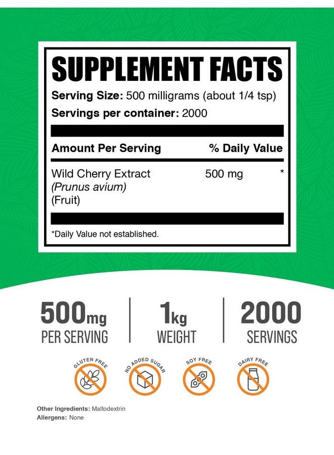 BulkSupplements.com Wild Cherry Extract Powder - Cherry Supplement, Wild Cherry Powder - Herbal Supplement, Gluten Free, 500mg per Serving, 1kg (2.2 lbs) (Pack of 1) - Image 2