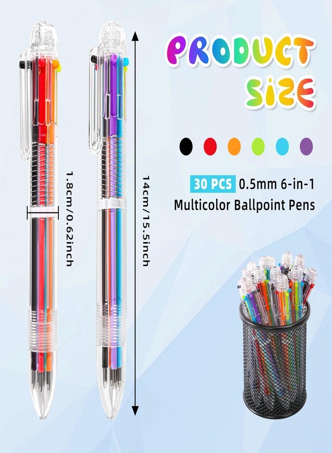EWPJDK 30 PCS 6-in-1 Multicolor Ballpoint Pens 0.5mm Party Favors 6 Colors Retractable Multicolor Pen for Office School Supplies Kids Students Children Birthday Party Favors Gifts Fun Pens (30) - Image 2